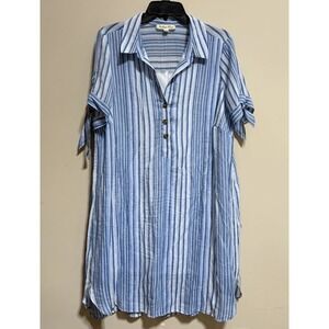 Indigo Rose Blue Stripe Short Sleeve Collared Lightweight Lined Dress Ladies 1X